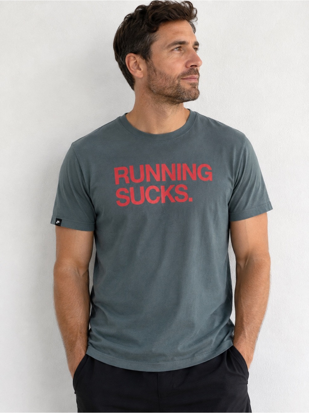 Nike Men's Crewneck Tee - Dark Teal with Red Graphic